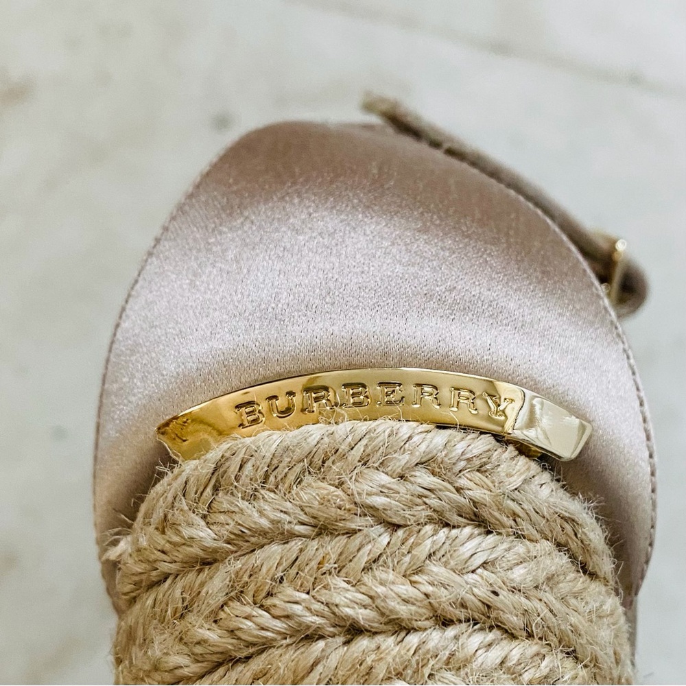 Burberry Made in Italy Satin Rosegold Leather Bow Espadrilles Sandals sz 9/39 - Picture 11 of 14